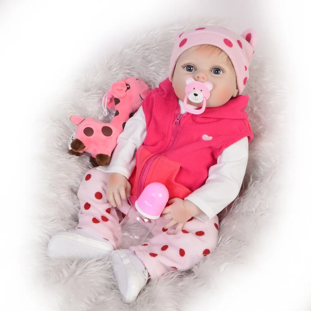 

Pink giraffe with Reborn Baby Doll Lifelike Babies Girl Full Silicone Vinyl Adorable 57-55 cm Alive LOL Boneca Reborn bebe gift