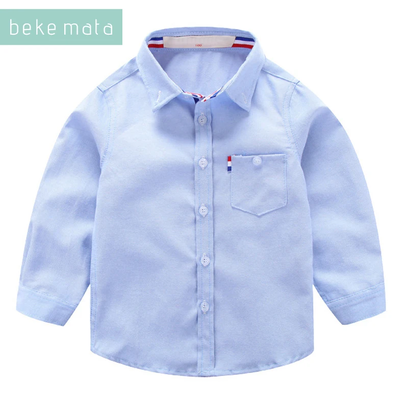 

BEKE MATA Kids Boy Shirt Autumn 2018 New Casual Long Sleeve Solid School Blouses For Boys 3-11 Year Pocket Children's Shirt