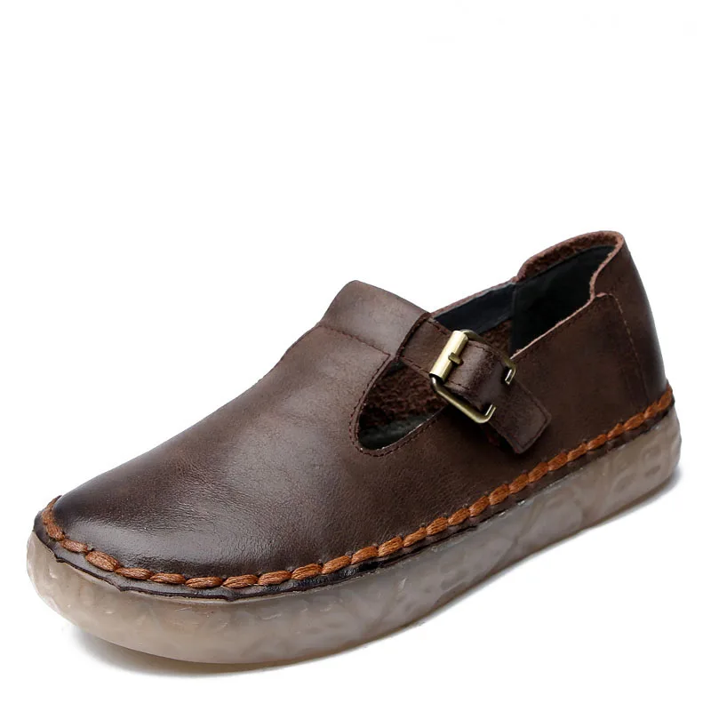 DRKANOL 2020 New Genuine Leather Oxford Shoes For Women Flat Shoes Chaussures Femme Retro Handmade Slip On Casual Shoes Women