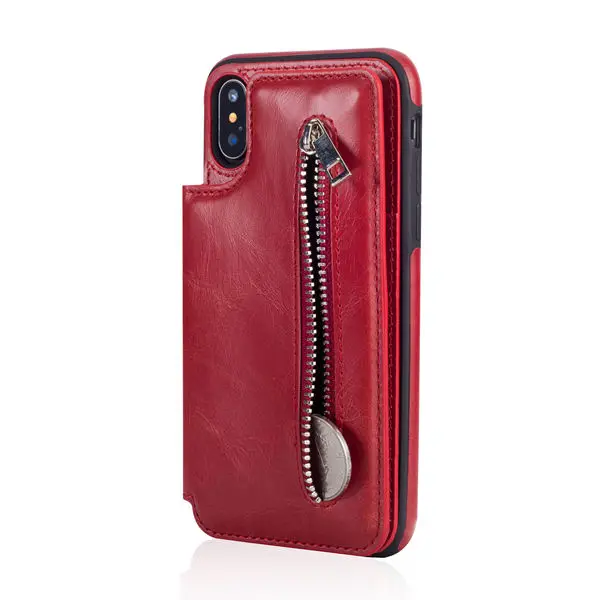 Чехол для телефона на молнии s для iPhone X XS MAX XR, держатель для нескольких карт, кожаный чехол-бумажник для iPhone 8, 7, 6 S, 6 Plus - Цвет: Красный