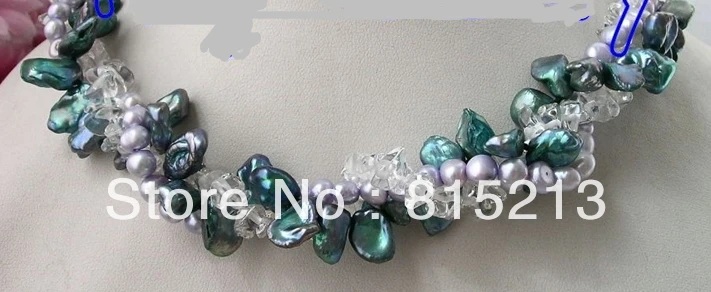 

ddh00890 Blue Keshi Lavender Baroque Pearl Crystal Necklace