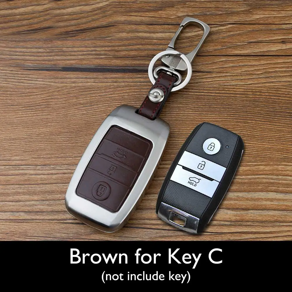 Цинковый сплав+ кожаный чехол для ключей автомобиля для Kia Rio K2 Sportage Optima K5 Ceed Sorento Soul CERATO K3 Forte дистанционный чехол-брелок - Название цвета: Brown for Key C