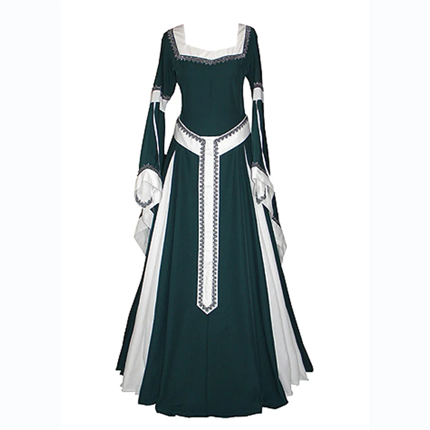 

Adult Women Medieval Costume Long Gown Dress Long Sleeve Square Collar Back Lacing Wedding Clothes For Ladies Cosplay Costume