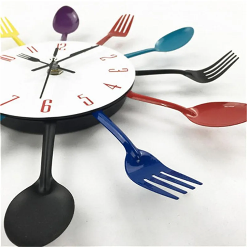 Spoon Large Wall Clock Multicolor Home Decoration Cutlery Kitchen Utensil Spoon Fork Wall Clock Modern Design Gift Ideas Z070