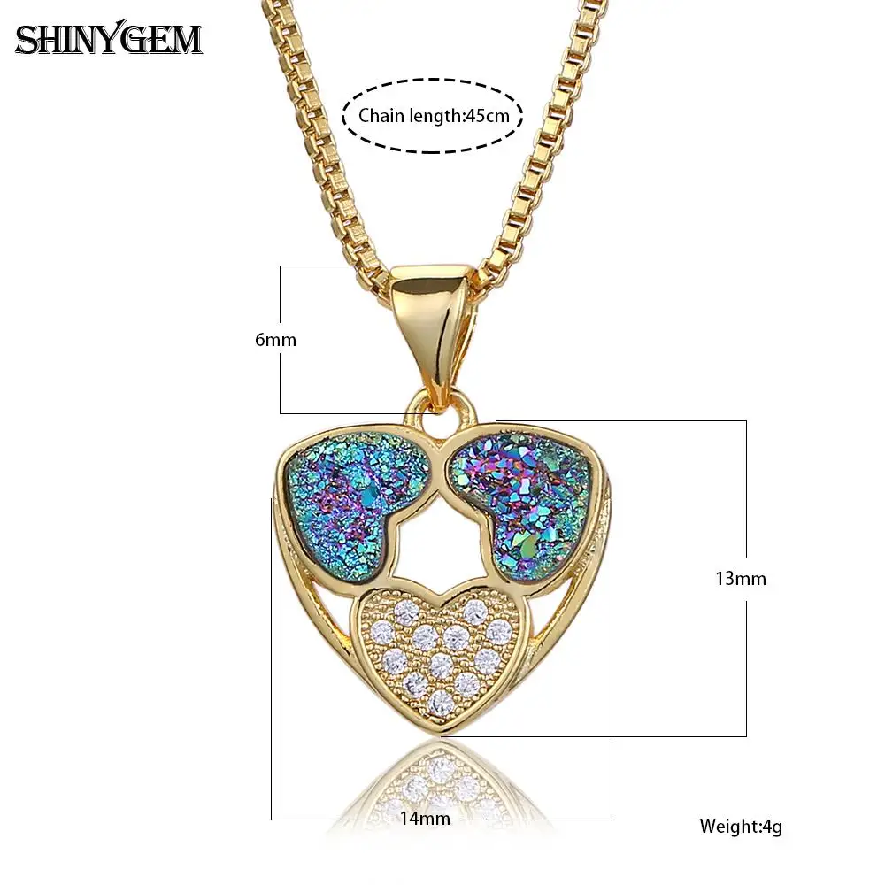 Ожерелья с кулоном в виде сердца ShinyGem Druzy радужные симметричные ожерелья тройным