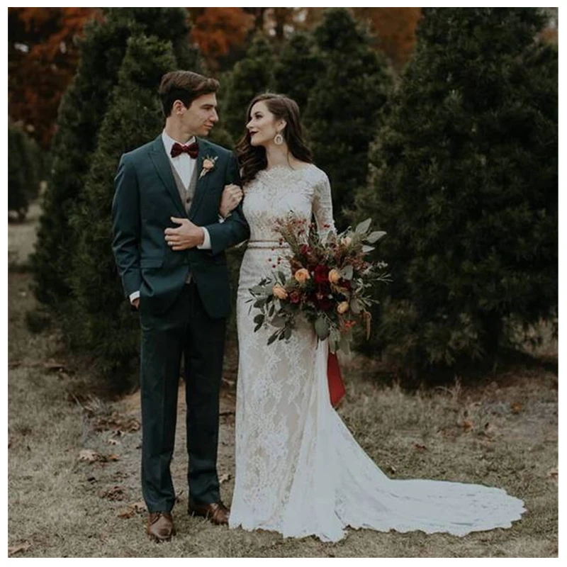 Descuento Caliente Sofuge Vestidos De Novia Bohemia De Manga Larga Apliques De Encaje Dentro De Saten Fuera Boton Atras Vestido De Boda De Princesa Vestido De Boda May 2020