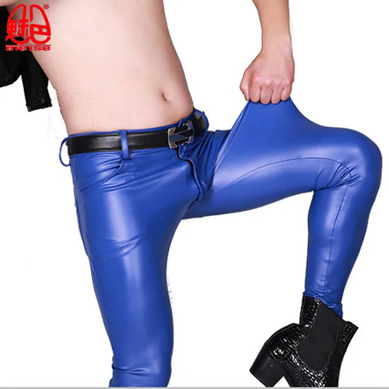 Сексуальные крутые Мужчины искусственная кожа утолщаются теплые мягкие панк сексуальные брюки карандаш плотные, высокоэластичные латексные мужские брюки клеш леггинсы