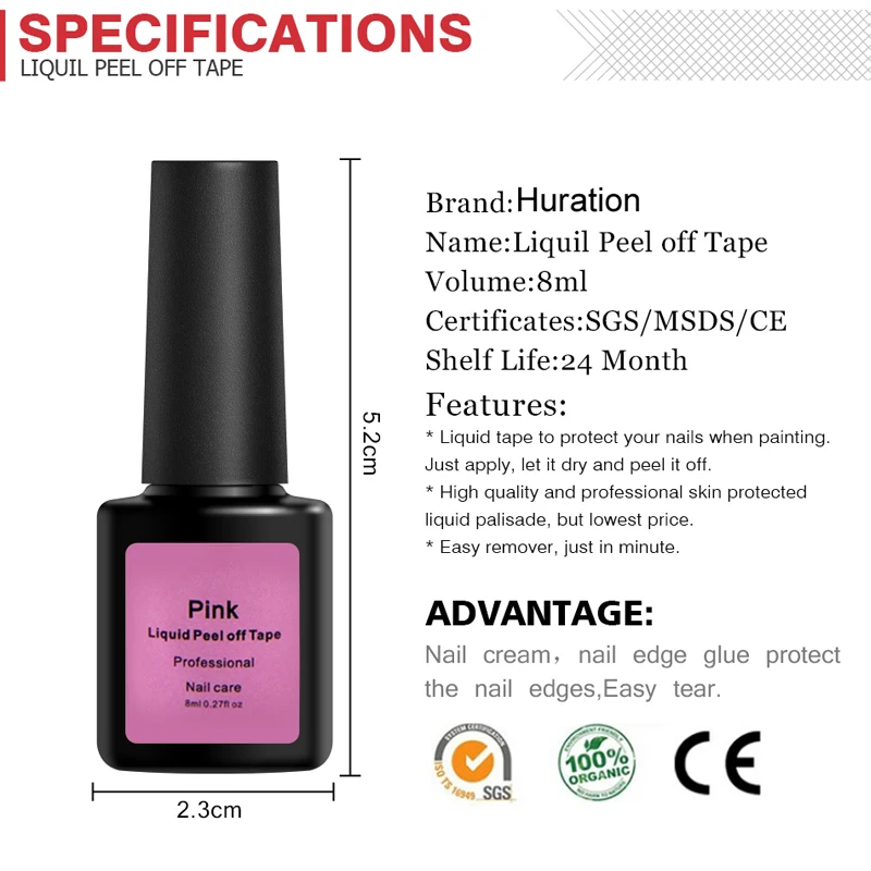 Huration New Peel Off Edge Clean Pink White Liquid Nail Art Gel Polish Easy Remove Base Coat Liquid Tape Polish Manicure Lacquer