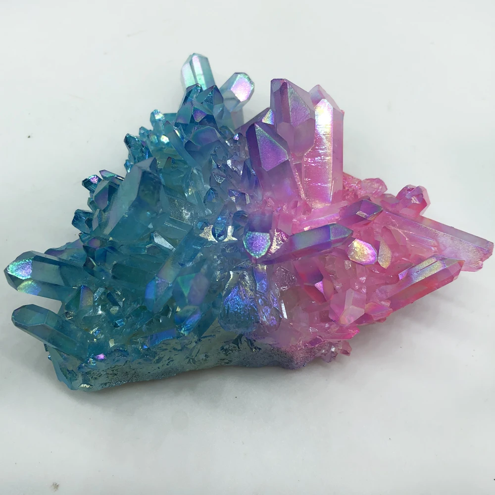 Розовый синий аура с титановым покрытием кварцевый кристалл кластер Drusy Geode Angel Aura