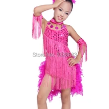 Скидка, детские платья с блестками, перьями и бахромой, танцевальные костюмы для латинских танцев, костюмы для бальных танцев, бальных танцев, платье для девочек