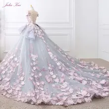Романтические Роскошные Свадебные Платья с цветочным принтом с оборками бисером 3D Цветы Аппликации o-образным вырезом бальное платье Свадебные платья