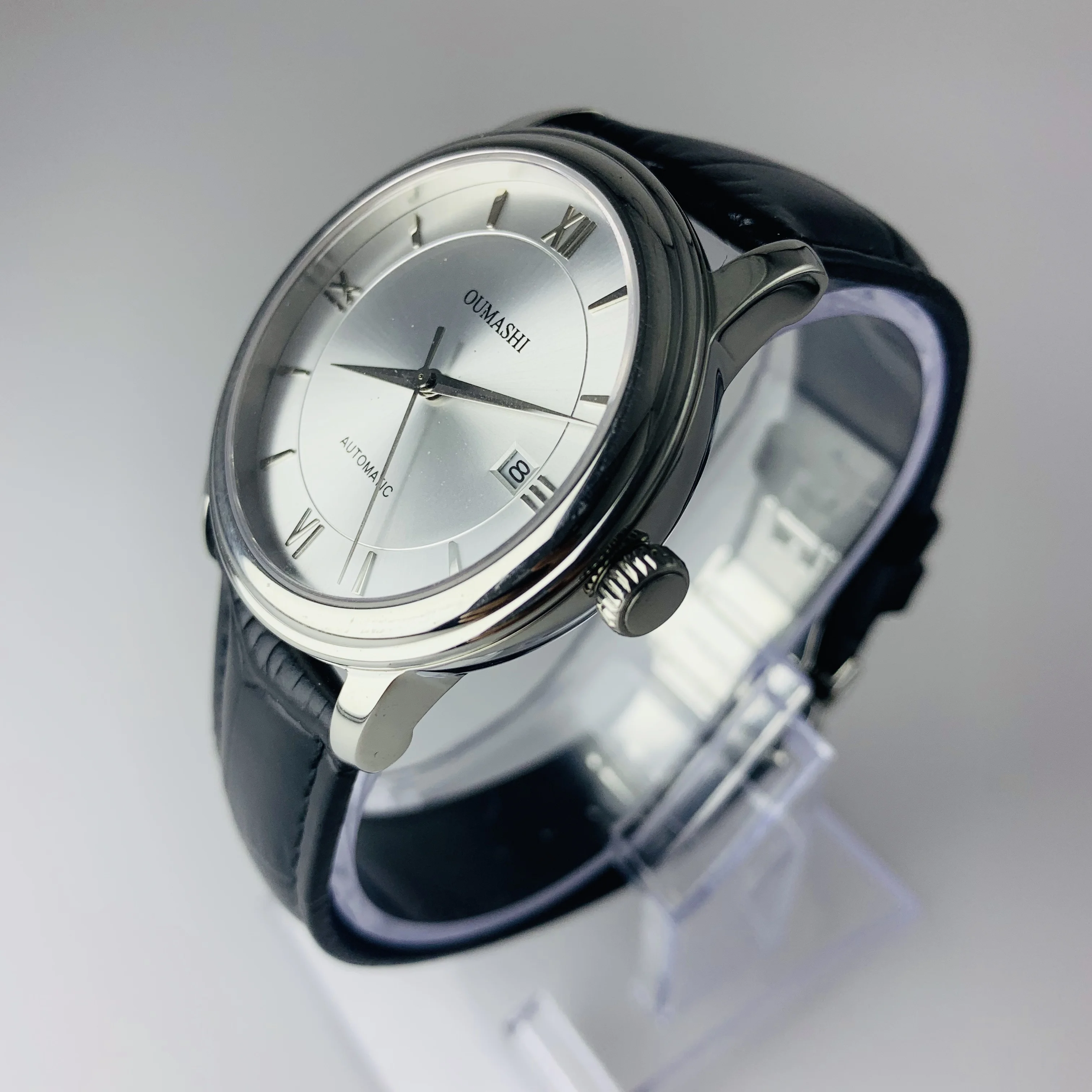 40 مللي متر OUMASHI الميكانيكية ووتش الرجال التلقائي الفاخرة ميوتا 8215 تصميم ساعة جلدية الميكانيكية ووتش الرجال