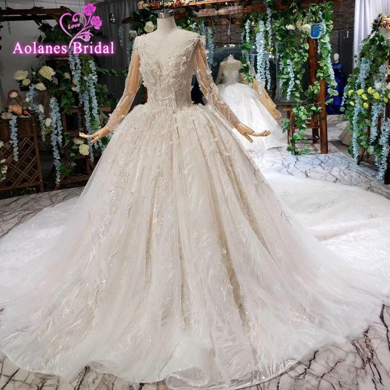 Aolanes Bridal Luxe Shine Glitters Baljurk Trouwjurk Sexy Crytals Kralen Ruche Rok Mode Vrouwen Bruids Jurk Aolanes Bridal Luxe Shine Glitters Baljurk Trouwjurk Sexy Crytals Kralen Ruche Rok Mode Vrouwen Bruids Jurk