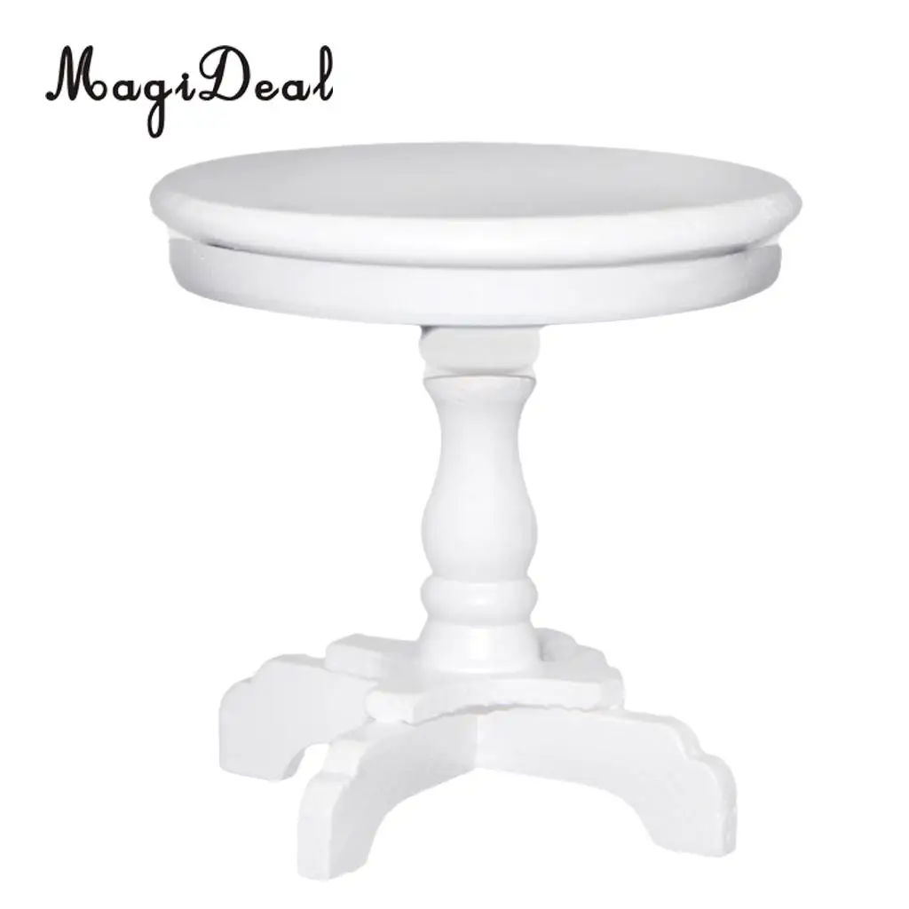 1/12 Scale Outdoor Patio Garden Coffee Tea Table for Dollhouse Living Room Bedroom Wooden Round White Miniature Furniture Acc