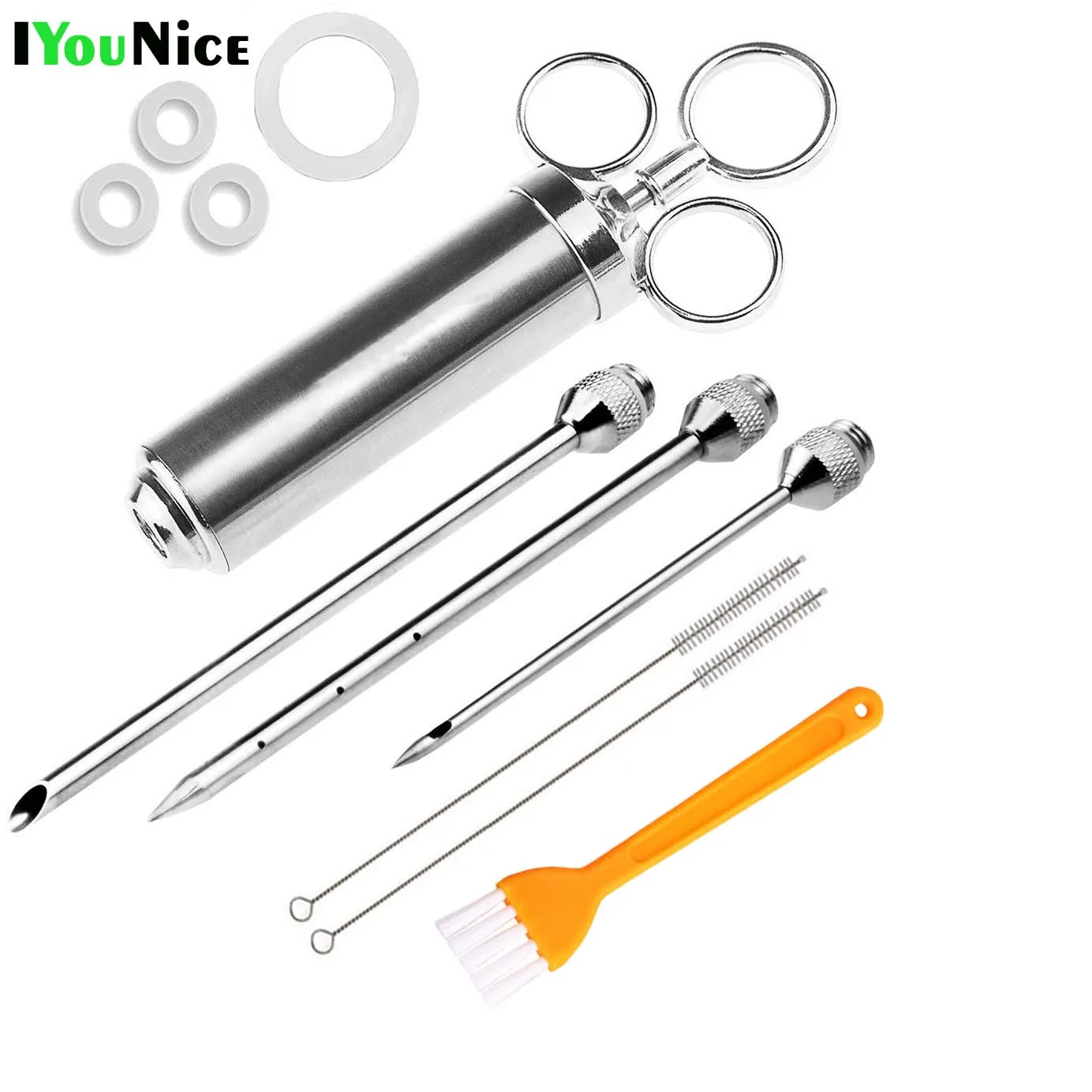 

IYouNice Heavy Duty Meat Injector 304 Stainless Steel - 2 Oz Seasoning Injector - Marinade Injector Syringe Includes 3 Needles