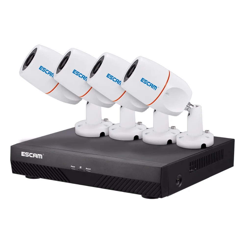 

ESCAM NVR Kits PNK405 HD 1080p 4CH POE NVR Security System With Motion Detector Alarm Record ONVIF IP66 Waterproof IR Camera
