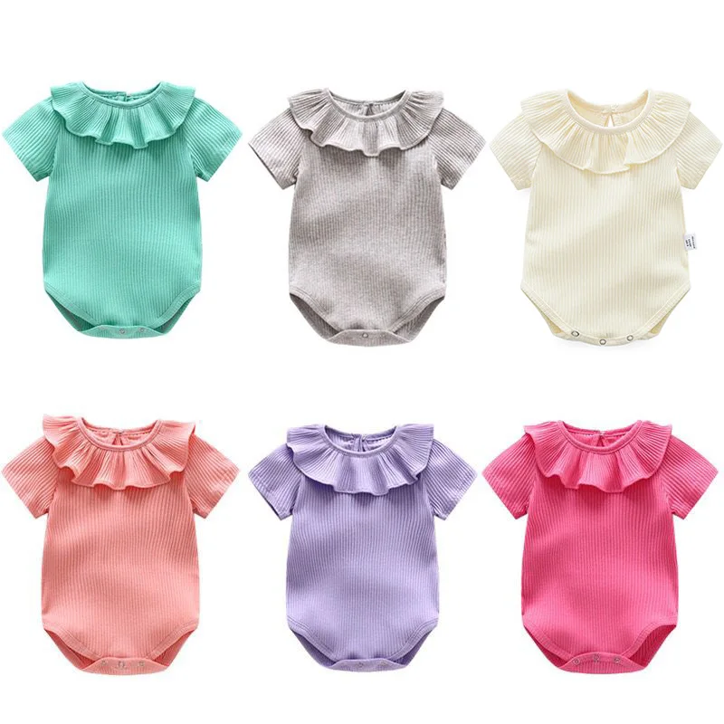Одежда для малыша, комбинезон, детская одежда для новорожденных девочек; с оборками; одежда с короткими рукавами трикотажные ползунки юбка-пачка сплошной комбинезон унисекс От 0 до 2 лет