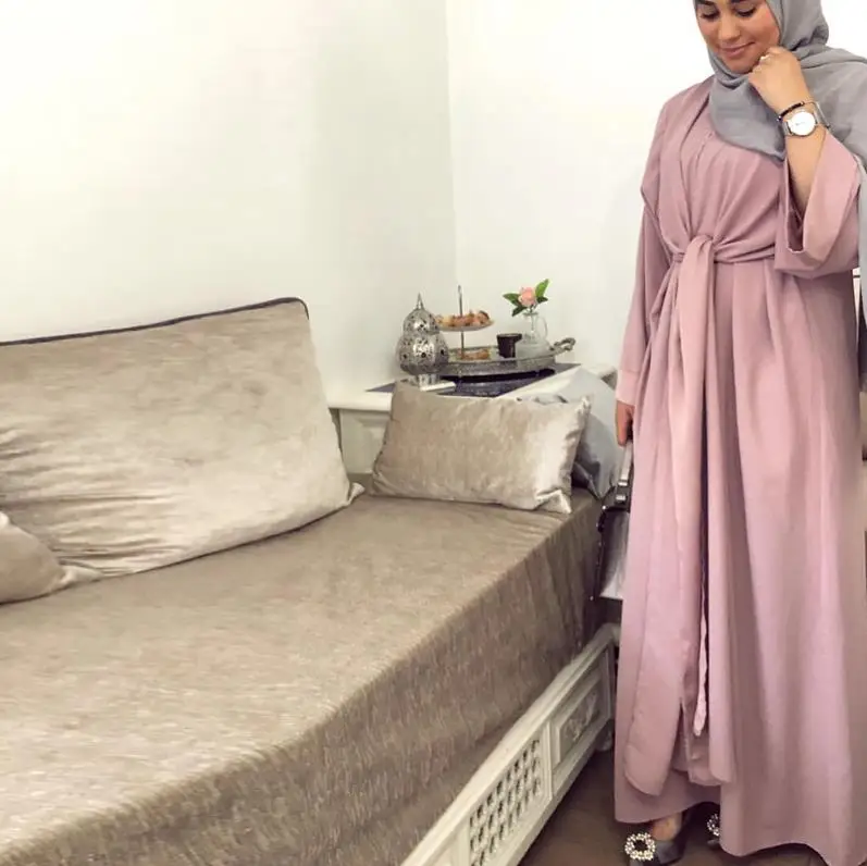 Кафтан абайя мусульманское платье Дубай, Турция Рамадан кафтан Marocain Vestidos бандажные платья Хиджаб турецкий Elbise Исламская одежда - Цвет: Pink Dress