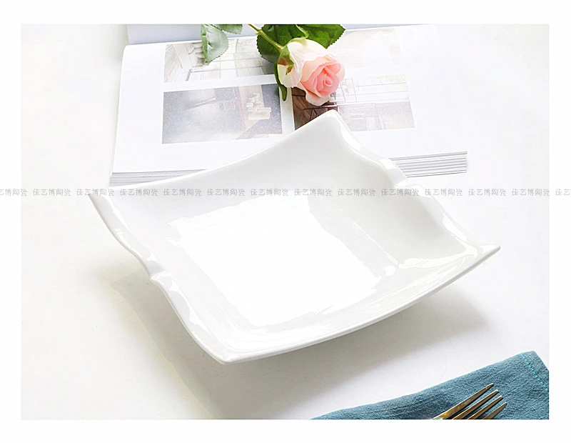 Гостиничные принадлежности чистая белая керамика посуда, квадратная Суповая тарелка, глубокое блюдо, домашнее блюдо, персонализированное креативное изделие из костяного фарфора блюдо
