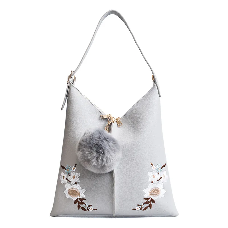 

New Big Women Bags Soft Leather Hobos Female Handbags Fashion Shoulder Bags Ladies Design Bag flowers single shoulder handbag
