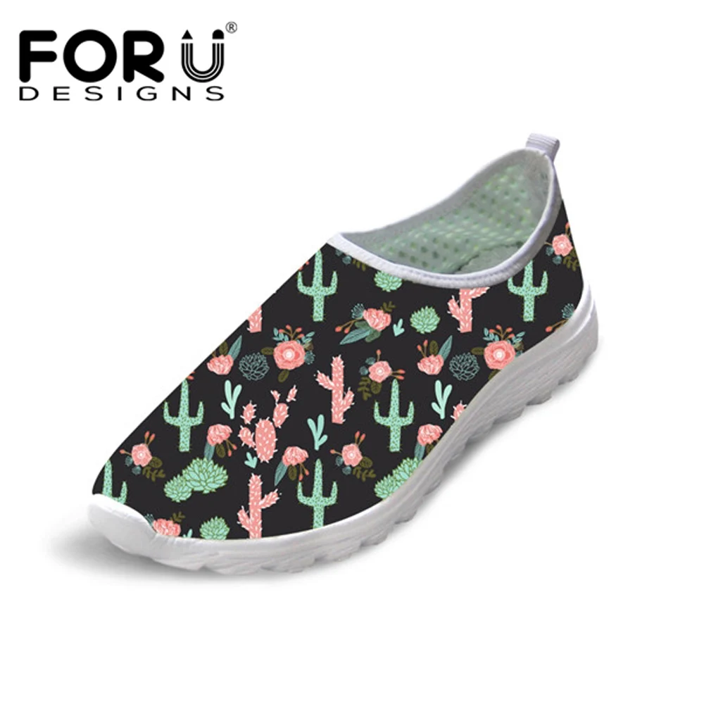

FORUDESIGNS Cactus Flower Print Summer Women's Flats Shoes Loafers Women Casual Sneakers Super Light Slip On Shoes for Ladies