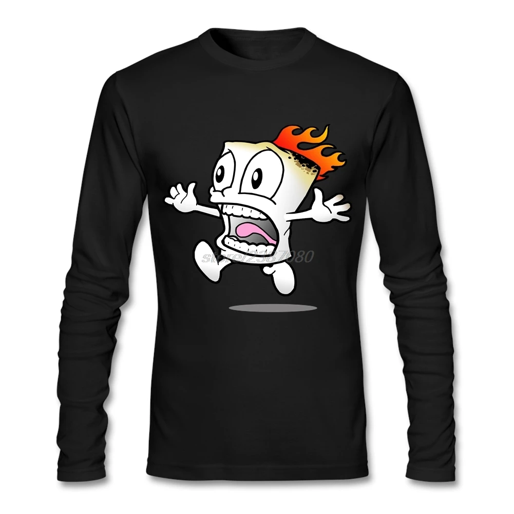 Long Sleeve Tee Shirts Men Cheap Sale Funny Flaming Marshmallow T