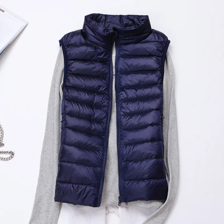 S-4XL осень/зима легкий пуховик жилет Корейская женская одежда жилет пальто большой размер пуховый жилет подкладка Дикая 12 цветов - Цвет: dark blue