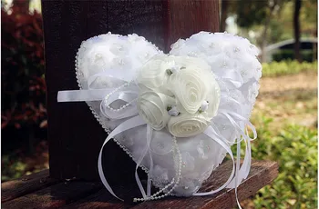

White , Red , Pink , Purple Color 3D Flower Heart Shape Wedding Ring Pillow Lace Pearl Edage Ring Box for wedding decoration