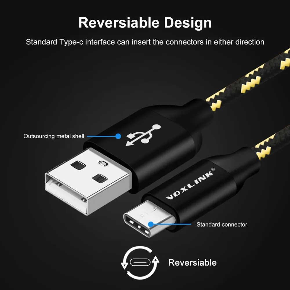 VOXLINK usb type-C кабель 1 м для быстрой зарядки и синхронизации данных usb type-C кабель для xiaomi mi5 One Plus 2 ZUK Z1 huawei samsung USB C кабель