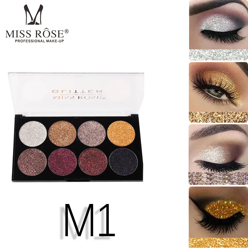 

MISS ROSE 8 color sequins glitter Glitter eyeshadow tray Bling Bling glitter powder high gloss eye shadow waterproof eye shadow