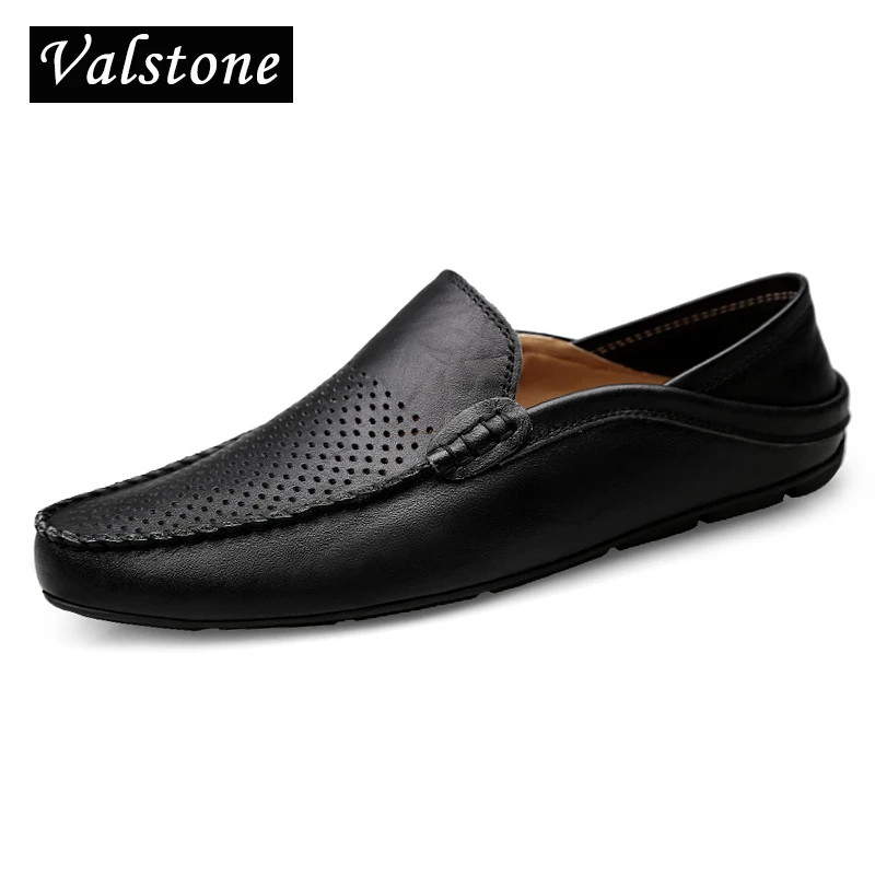 

Valstone Casual leather shoes Men Slip-on loafers male 2018 summer cool breathable soft moccasins simple light flats work shoes