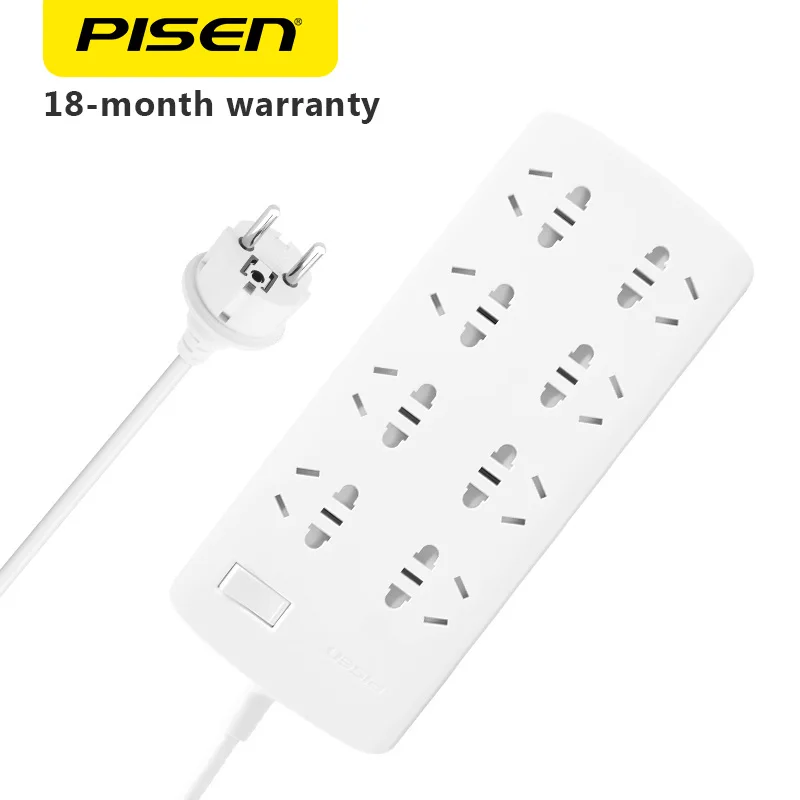 

PISEN 8 AC Outlets Power Strip Smart Electronic Smart Extension Socket Plug EU adapter Power Button Surge Protector