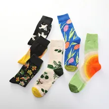 Новые европейские и американские модные носки средней длины для мужчин и женщин, Носки с рисунком голубей, хлопковые забавные Носки с рисунком цветов и птиц