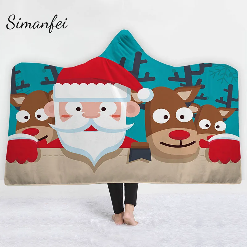 

Simanfei 3D Print Home Decoration Christmas Hooded Blanket Kids Adult Sherpa Fleece Floral Wearable Blanket