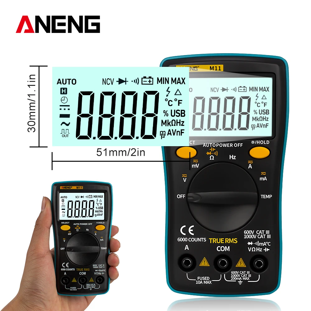 ANENG AN8002 Цифровой мультиметр 6000 отсчетов подсветка AC/DC Амперметр Вольтметр Ом крокодил Перемычка провода тестовый провод