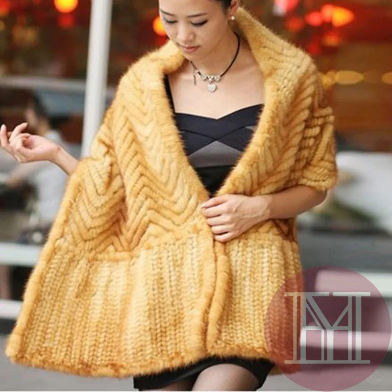 

New arrival Brand women mink fur shawl female natural mink fur pashmina lady knitted 100% real fur wraps