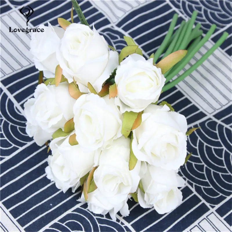 12 головок свадебный букет белый зеленый роза искусственный свадебный букет синий Свадебные аксессуары подружек невесты цветок Mariage поставки