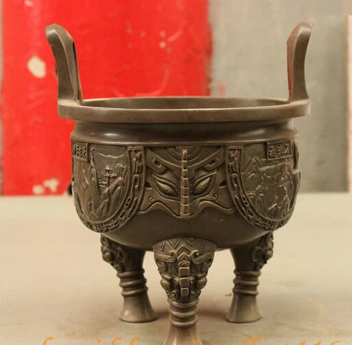 

shitou 002421 8" Symbol Dynasty Chinese Bronze Beast Face Statue Ding Incense Burner Censer discount 30% (C0324)