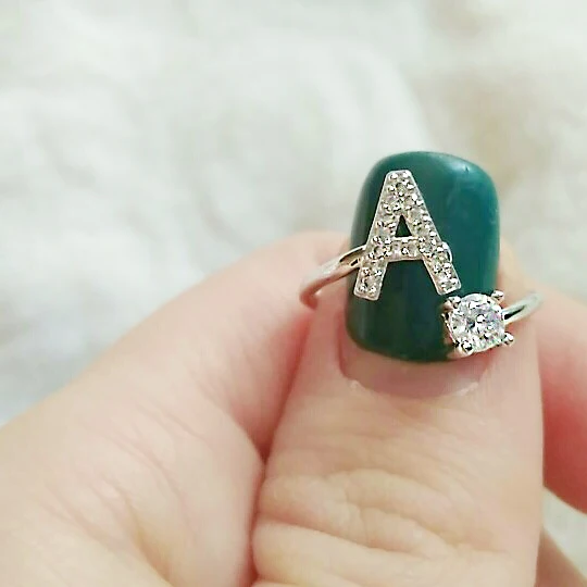 

A to Z Rings For Women Lady Creative Cubic Zirconia Open 26 Letter Finger Ring Silver Color Party Gift Fashion Jewelry KCR208