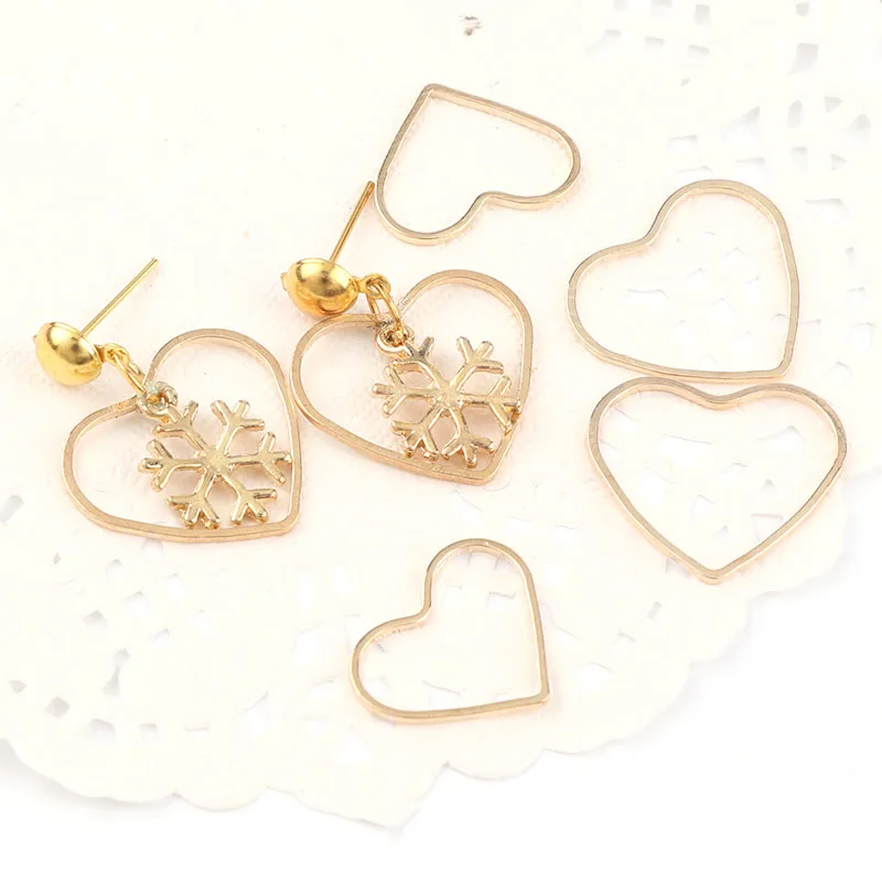 

20PCS/lot 2Size Heart Shape Rose Gold Metal Hollow Frame Blank Connector Charms Pendant DIY Jewelry Findings