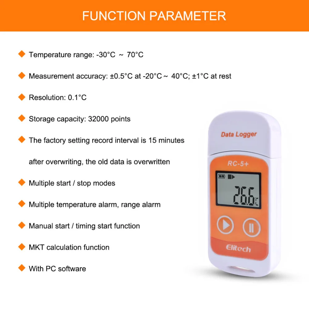 RC-5+ Высокоточный цифровой USB Регистратор данных температуры обновление для охлаждения, холодильной цепи транспорта, лаборатории и т. Д