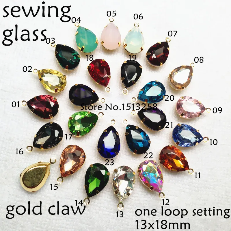 

24pcs More Colors 13x18mm Teardrop/droplet Glass Crystal Fancy Stones With One Loop Gold Claw Settings Charms Pendants