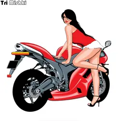 Tri Mishki WCS715 #14x13,8 см сексуальная девушка Байкер Мотоцикл красочная забавная наклейка для автомобилей автоматический автомобиль наклейки на