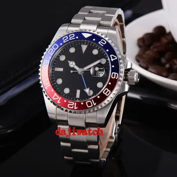 

BLIGER 43mm black dial stainless steel case Sapphire glass calendar GMT mechanical automatic watch men