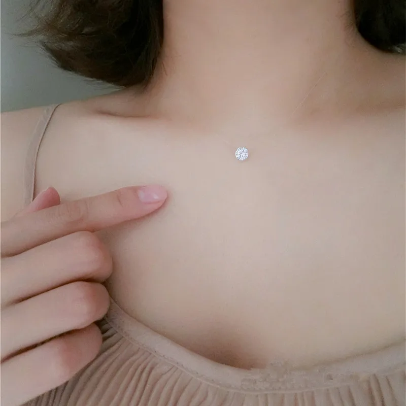 

Hot Sale Personality Fashion Square Imitation Pearl Crystal Zircon Pendants Invisible Transparent Fishing Line Pendants Women