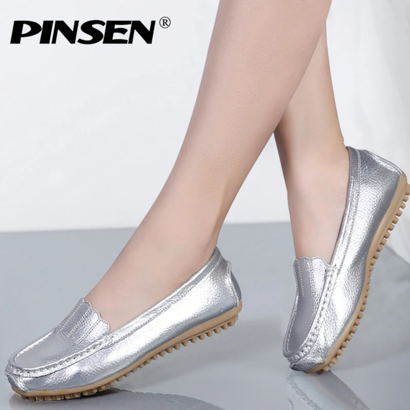 

PINSEN Women Ballet Flats Shoes Genuine Leather Slip on ladies Shallow Moccasins Casual Shoes Female Autumn Loafer Shoes Women