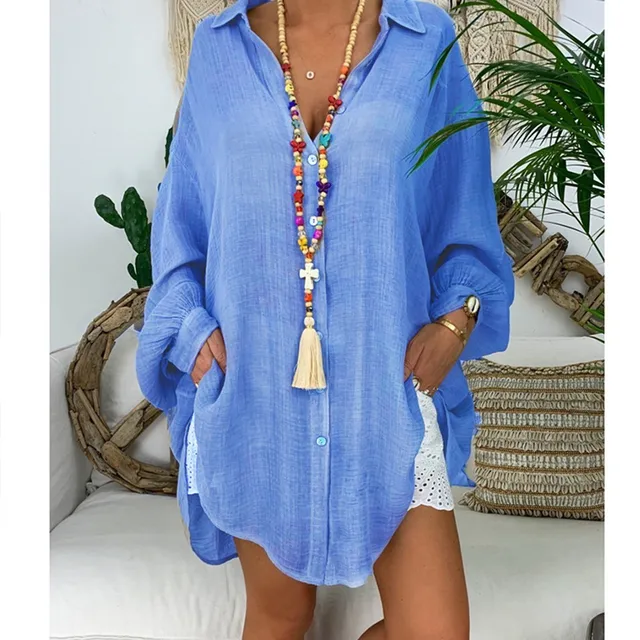 US $7.33 Cotton Linen Womens Tops And Blouses Plus Size Long Sleeve Turn Down Collar Female Tunic Beach Styl