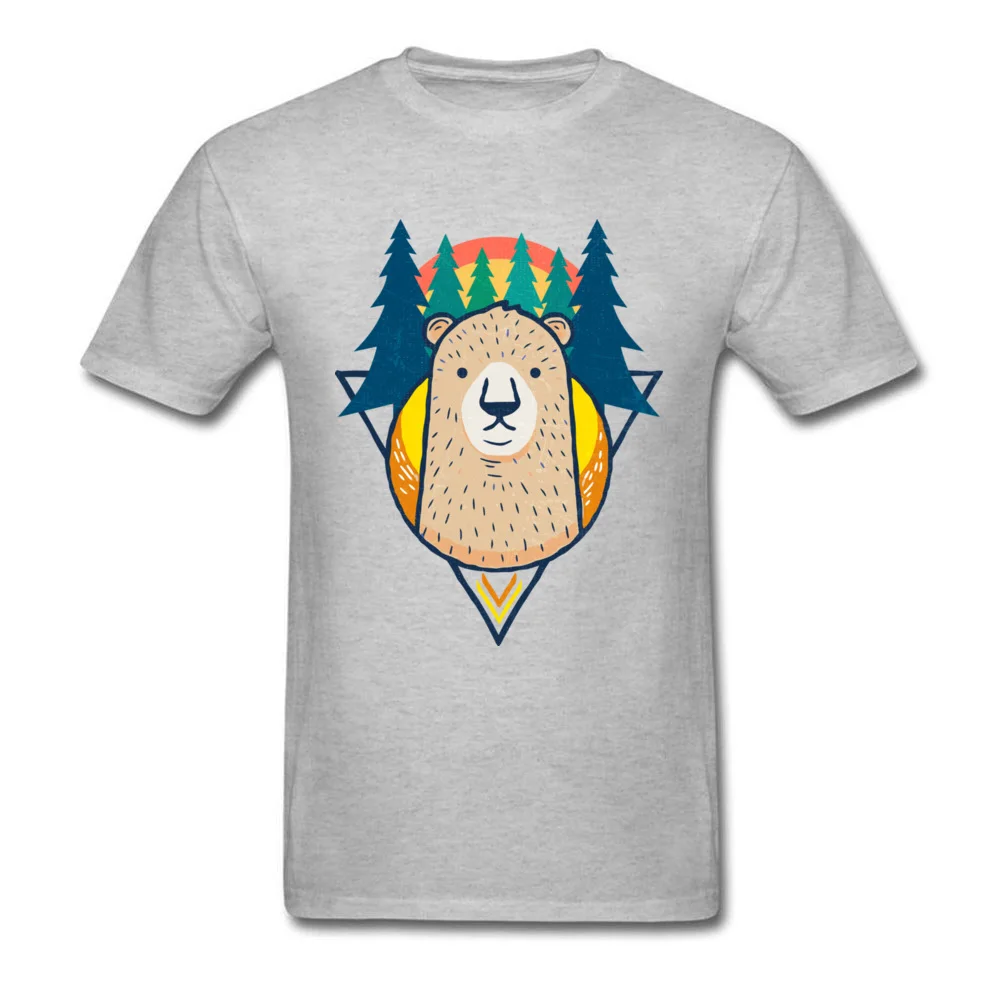 Sunrise Bear on Pine Trees Short Sleeve Tops T Shirt Mother Day Round Neck Cotton Student T-shirts Family Tee Shirts Slim Fit Sunrise Bear on Pine Trees grey