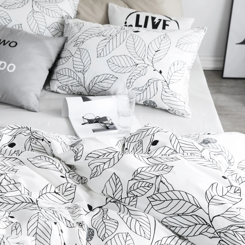 Pastoral Style Leaves Bedding Set Cotton Twin Queen Size 4Pcs Print Duvet Cover Flat Sheet/Fitted Sheet Pillow Cases