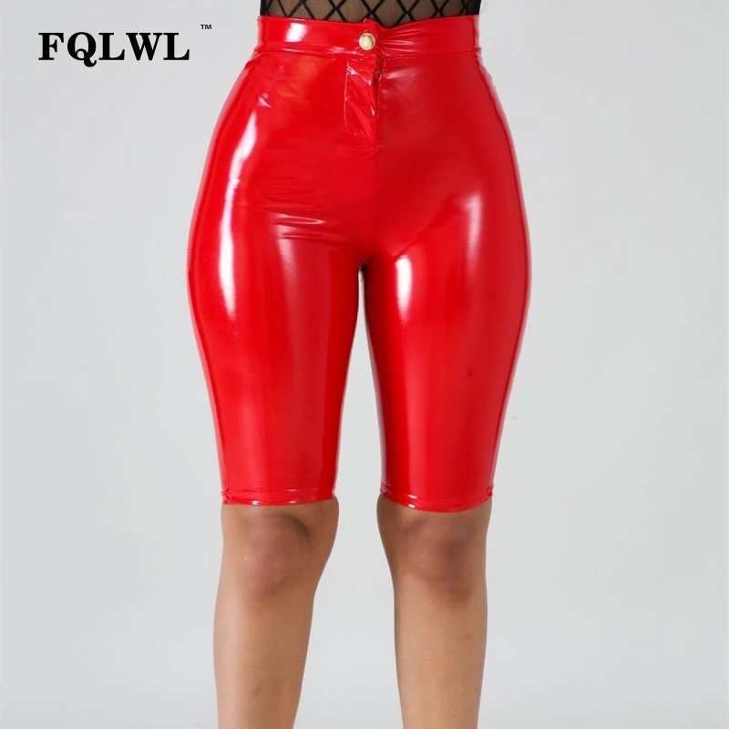 FQLWL шорты из искусственной кожи, женские летние обтягивающие шорты с высокой талией, красные, черные, розовые мини шорты для женщин, женские Сексуальные облегающие шорты из ПВХ